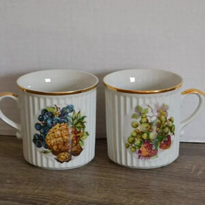 Vtg Porcelain Czech Fruit Design Mugs